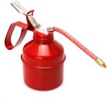 QWORK 12 OZ (400ML) Capacity Pistol Type Oil Can-Steel Manual Oiler, Red