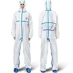 Medtecs Hazmat Suits - 6 Sizes Options (1 PC) - with Sealed Tape - AAMI Level 4 Disposable Coverall PPE Suit for Biohazard Chemical Protection - CoverU Full Body Protective Clothing with Hood | XL