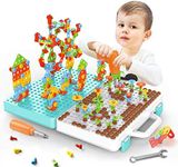 550Pcs Electric DIY Drill STEM Puzzle Toy Set, Creative Mosaic Drill Puzzle Kit, 2D 3D Educational Building Blocks Construction Games Tool Kits, Best Kids Toys for Boys and Girls Age 3-12 Years Old