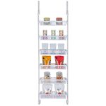 Smart Design Over The Door Adjustable Pantry Organizer Rack w/ 6 Adjustable Baskets - Steel & Resin Construction w/Hooks - Cans, Food, Misc. Item - Kitchen (19.5 x 59 Inch) [White]