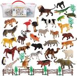 Migration 50 Piece Set of Animal Plastic Figures, Includes Jumbo 6 Inch Wild, Safari, Zoo, Jungle, Farm, Desert, Ocean Animals, Birds, Accessories and Container for Toddlers and Kids