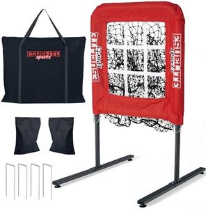 9 Hole Pitching Net with Strike Zone, Baseball Pitching Target, Softball Pitching Net, Portable Pitcher Training Equipment Height Adjustable（Red）