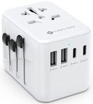 NOVOO Universal International Power Travel Adapter, 5 in 1 Traval Essentials Power Plug Adapter with 2 USB C 2 USB A Wall Charger and Worldwide AC Outlet for USA Europe UK AUS European Asia Canada