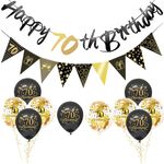 12Pcs Black Gold Happy 70th Birthday Decorations Set for Him,Man 70th Birthday Balloons Black Gold Birthday Number 70 Banner Triangle Flag Banner for Men Boys Birthday Party Decorations Supplies