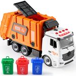 JOYIN Garbage Truck Toy with Light and Sounds, 3 Trash Cans, Bin Lorry Toy for 3 4 5 6 7 8+Years Old Boys,Take Apart Friction Powered Side-Dump Recycling Truck, Birthday Gifts for Boys&Girls(Orange)