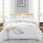 Rvciby Boho Leaf Duvet Cover Queen Size,Soft Microfiber Bedding Set with Tassel and Tufted Pattern,3 Pieces,1 Duvet Cover with Zipper Closure & Corner Ties and 2 Pillow Shams,90 X 90 Inches (White)