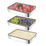 Set of 3 Fresh Food Boxes for Fridge, Stainless Steel Food Box with Lid, Reusable, Stackable Stainless Steel Box, Airtight Food Storage Container for Storing Sausage, Cheese