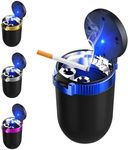 Suvnie Car Ashtray with Lid, Detachable Stainless Steel Smokeless Auto Ashtray with Blue LED Light, Mini Vehicle Trash Can for Cup Holder Home Office, Interior Car Accessories (Blue)