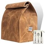 Asebbo Waxed Canvas Lunch Bag - Reusable Waterproof Lunch Sack for Office Work School Snacks - Brown Paper Bag Styled Large Lunch Bags for Women, Men, Kids - Made of 16 Oz Double Stitched Waxed Canvas