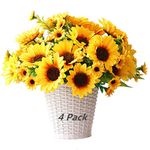 PASYOU Artificial Sunflower Plastic Fake Flowers Sunflowers for Indoor Outdoor Wedding Bridal Bouquet Home Garden Party DIY Wreath Table Arrangement Decoration Pot Planter Filler 4 pcs