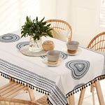 Urban Space 100% Cotton Dining Table Cover 4 Seater, Printed Cotton Table Cloth for Center Table, Table Cover with Tassels (Trellis Black, 4 Seater - 48" x 72")