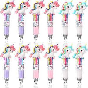 12 Pieces Unicorn Pens 4-in-1 multicolor Ballpoint Pen Unicorn Candy Party Favor Retractable Gel Ink Pen Mini Unicorn Party Favors for Girls Kids Classroom Prizes Birthday Gifts(Curly Hair Unicorn)