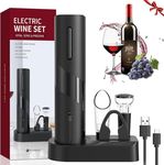 Electric Wine Bottle Opener Set, Rechargeable 6-in-1 Gift Box Automatic Bottle Opener with Tin Foil Cutter, Wine Dispenser, Vacuum Stopper, Storage Base, USB Charging Cable for Wine Lovers Gift