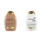 OGX Coconut Milk Conditioner for Dry Damaged Hair, 385ml & Brazilian Keratin Smooth Shampoo, 385ml