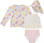 Lilian & Gema 4-Piece Baby Toddler Girl Swimsuit Set - Tankini & Rash Guard Girls Bathing Suit with UPF 50+ Sun Protection, Flower, 3T
