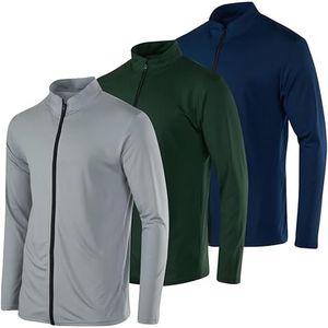 3 Pack: Men’s Quick Dry Fit Long Sleeve Full Zip Up Workout Running Jacket Fitness Sports Casual Outdoor Hiking Performance Active Athletic Wicking Track Hybrid Golf Windbreaker Sweatshirt Set 3, S