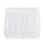 AWAYTR 10 Yards Sewing Fringe Trim - 6in Wide Tassel for DIY Craft Clothing and Dress Decoration (White, 6 Inches Wide)