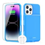 BOPPS for iPhone 16 Pro Battery Case, Ultra-Slim 15W Fast 8500mAh Portable Charger Case 360°Protection & Support Carplay Rechargeable Extended Battery Charging Case for iPhone 16 Pro-6.3inch, Blue