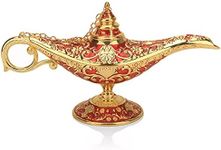 Legend Aladdin Lamp Magic Genie Wishing Light, Classic Arabian Nights Costume Props Lamp Table Decor for Home Wedding Party Halloween Birthday Beautiful Gift Toy for Women Girl (Red & Gold)