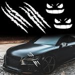 Car Stickers And Decals, Car Claw Sticker Demon Smiley Face Car Sticker Monster Claw Car Sticker Car Headlight Mirror Sticker Claw Scratch Decal For Car Halloween Decor 4PCS (White claw and smile)