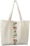 Komociya Floral Canvas Tote Bag for Women Vintage Handbag Shoulder Bag for Travel Grocery Shopping Work, White, Large