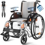 VOCIC Ultra Lightweight Wheelchair for Adults, 23lb Frame Portable Foldable Self-Propelled Wheelchairs for Seniors with Quick Release Wheels, Swing-Away Footrests,Flip-Back Arm, 300 lbs Gray