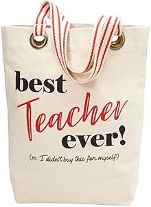 Mud Pie Best Teacher Ever Tote Bag, One Size, Off White
