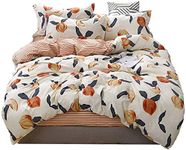 Loussiesd Kids Bedding & Linen Single Size Children Girls Boys Fruits Peach Bedding Set Stripe Decorative 2 Pieces Cartoon Tropical Duvet Cover Set Cute Tapestry with 1 Pillowcase Microfiber Zipper