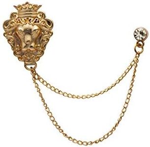 Knighthood Men's Golden Brass Lion Design With Chain Lapel Pin Brooch (Gold, Medium) (KN19-LP-LOT2-30)