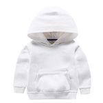 Toddler Boys Girls Sports Tops Hooded Long Sleeve Pullover Sweatshirt Baby Kids Casual Solid Pockets Spring Hoodie Outfits (White,1-2T)