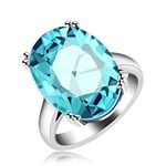 Uloveido Created Topaz Ring Big Light Blue Stone Solitaire Cocktail Rings for Women Platinum Plated Simple Design Fashion Birthday Wedding Jewelry Ring Gift for Girls Size 9 Y2165