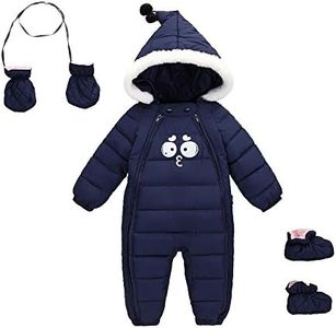 Happy Cherry Baby Girl Boy Winter Snowsuit Zipper Long Sleeve Thick Romper Snowcoat with Shoes and Gloves Navy Blue M