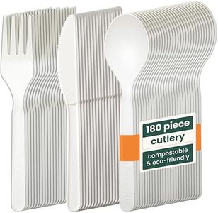 HAAGO 180pc Pequeño reutilizables Cutlery Set (60x Cuchillos, 60x Tenedores, 60x Cucharas, Blanco, 15cm) - Ideal para Catering y Bodas - Heavy Duty 100% Materiales Naturales