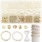 720pcs Pearl Beads for Bracelets Making,Spacing Bead Set,Round Pearls Beads Craft,with a bundle of 10 meter elastic ropes,for Bracelet Making Ornament Craft Jewelry Make Supplies DIY