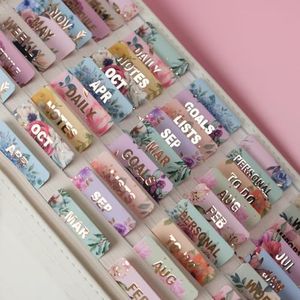 UPAFEXXI-Laminated Planner Monthly Tabs(72 Stickers in Total,24 Month,24 Subject,24 Blank) Calendar Monthly Label Stickers for Planners, Subject Label Adhesive Tabs for Folders, Pages(Floral)