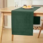 WAITER TREE Linen Style Table Runner Washable Rustic Farmhouse Dresser Scarf for Dining Table Coffee Living Room Decor Christmas Thanksgiving (Dark Green, 35 x 180cm)