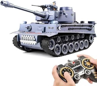 DBshoot RC Tank，1:18 German Tiger Grey Remote Control Tank, 60 Minutes Playing Times, Smoke & Sound & Lights & BBS & Water Bombs, 2.4GHz Military Model Tank Toys for Adults & Ages 6+