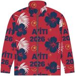 Unisex track jacket Inspired by Haiti Flag colors and Patterns and Hisbicus Flower White