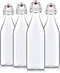 Flip Top Glass Bottle [1 Liter ] [Pack of 4] – Swing Top Brewing Bottle with Stopper for Beverages, Oil, Vinegar, Kombucha, Beer, Water, Soda, Kefir – Airtight Lid & Leak Proof Cap – Clear