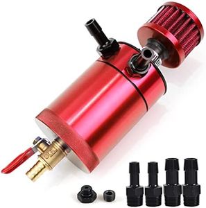 WENJTP Oil Catch Can Kit with 4 Adapters + Breather Filter Drain Valve Plug 2 Ports (1 oulet + 1 inlet) 150ml Universal Aluminum Baffled Oil Reservoir Tank Oil Separator HTRACING (Red)