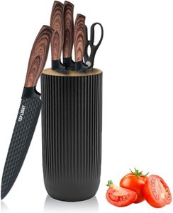 Kienlix Knife Set, 6-Piece Khaki Kitchen Knife Set for Home, Anti-Rust Non-Stick Stainless Steel Sharp Chef Knife Sets with Universal Knife Block for Kitchen, Ergonomical Design (Black)