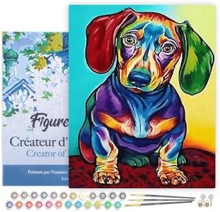 Figured'Art Paint by Numbers for Adults with Frame Dog Color Red and Green Ears 16"x20" - Craft Art Painting DIY Kit Canvas Already Stretched on a Wooden Frame