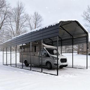 GREEN PARTY 14 x 35 x 13 ft Metal RV Carport Kits with Galvanized Steel Roof, Heavy Duty 2 Car Outdoor Car-Shed Canopy, Car Tent Metal Garage Shelter for RV, SUV, Truck, Tractors and Boats, Gray