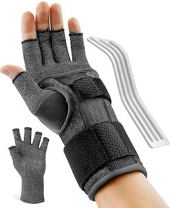 FEATOL Compression Arthritis Glove with Wrist Brace, Comfortable Fingerless Carpal Tunnel Hand Gloves for Women Night Support, Pain Relief for Rheumatoid Arthritis, Work, Typing - Left Hand, Medium, Black