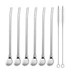 EvaGo Reusable Stainless Steel Drinking Straws with Filter Spoon 6 Pieces Yerba Mate Tea Bombilla Drinking Straws with 2 Pieces Cleaning Brushes Set, 7.1inch Long