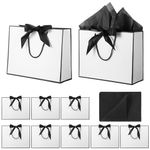 10 Pcs Black White Gift Bags Medium with 10 Tissue Paper Handles Bow Ribbon Multipack Presents Paper Gift bags for Wedding Baby Shower Bridesmaid Party