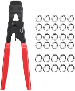 CAMWAY PEX Crimping Tool Cinch Stainless Steel Clamps 3/8 to 1-Inch,Tightly Crimper Quick Effortless Plumbing Solar Pipe Crimper,PEX Clamp Cinch Tool and 30PCS Ear Hose Clamps 1/2", 3/4"