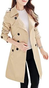 NANJUN Women's Double-Breasted Trench Coat Classic Lapel Overcoat Slim Outerwear Waterproof Coat with Belt Buckle, A-khaki, 18