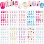240 Pieces Fake Nails for Kids Girls Artificial Kids Press on Nails Full Cover Short Acrylic Stick On Nails False Nail Tips Kit for Children Little Girls Nail Art Decoration (Stars)