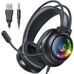 Tatybo Gaming Headset for Ps5 Ps4 Xbox Series X/S, Wired Gaming Headphones for Switch Xbox One PC Stereo Surround Sound Noise Cancelling Mic LED Lights